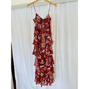 Michael Kors Collection Spring 2006 Silk Tiered Ruffle Maxi Dress Red Print NWT